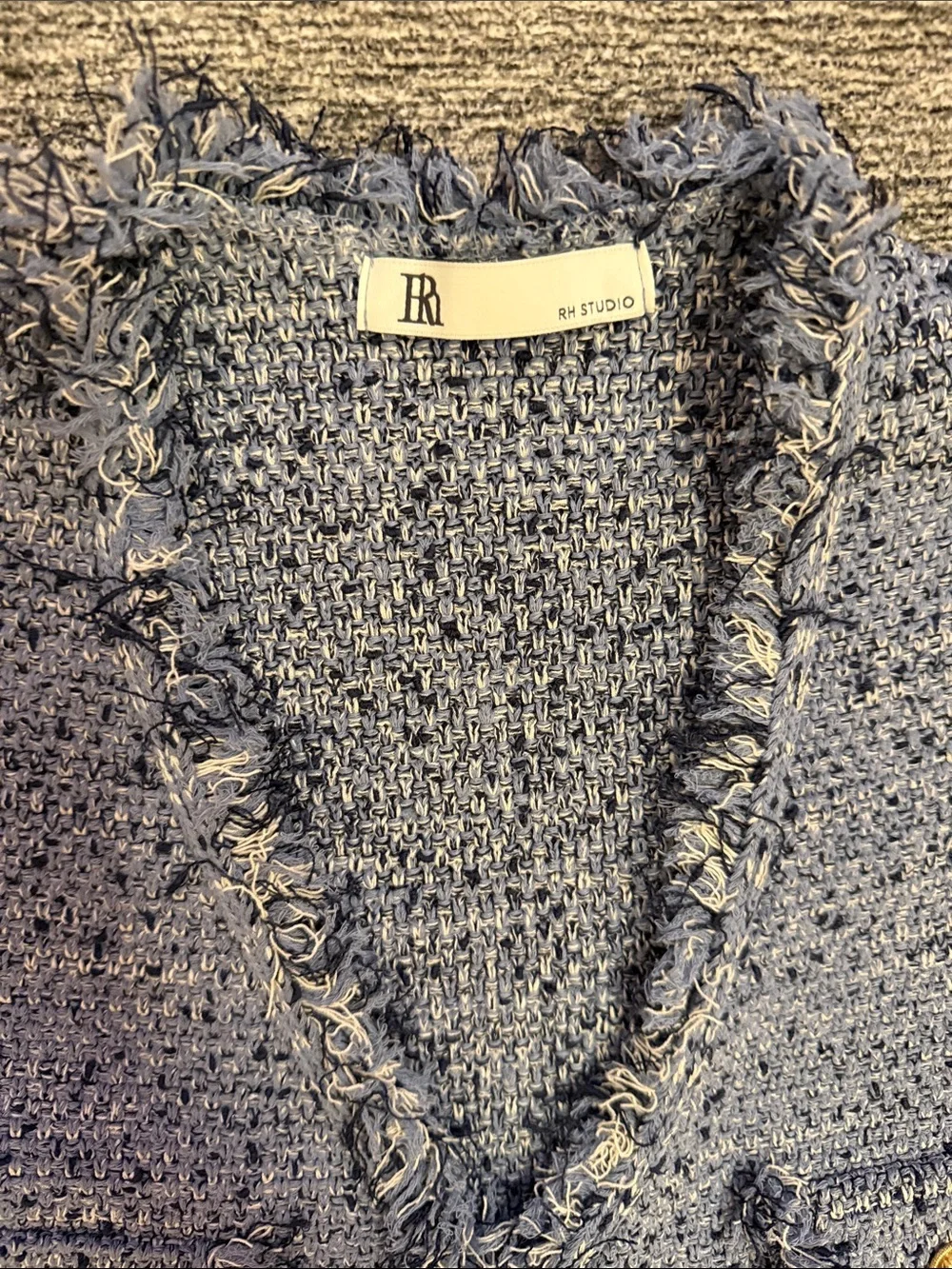 Frayed Edge Short-Sleeve Knit Cardigan - Light Blue